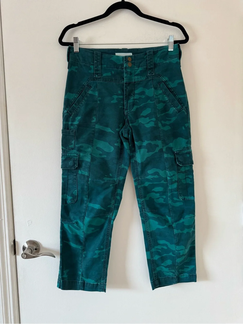 Anthropologie Austin Cargo Trousers Pants Camo Dark Turquoise Size 27 - Picture 2 of 16